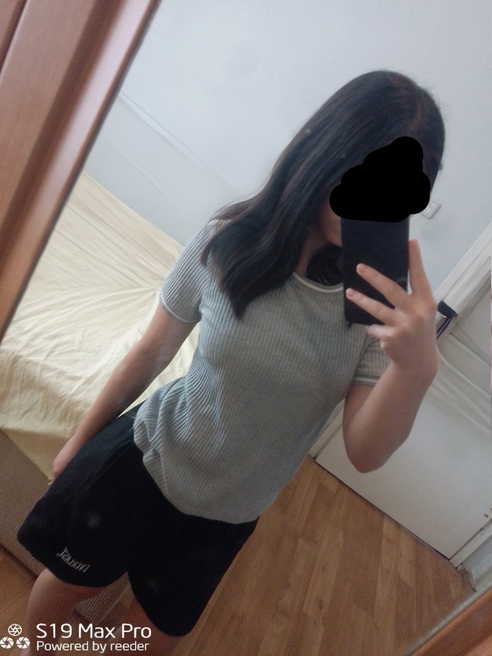 Gri Kısa Kollu Basic Kadın Tişört - Görsel 3