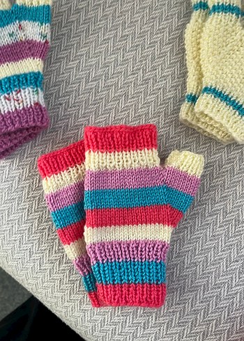 Renkli Örgü Parmaksız Kadın Eldivenleri - Görsel 2