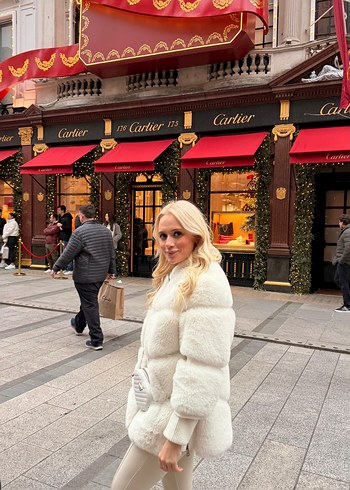 Beyaz Kürklü Midi Kadın Mont - Görsel 4