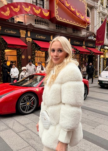 Beyaz Kürklü Midi Kadın Mont - Görsel 3