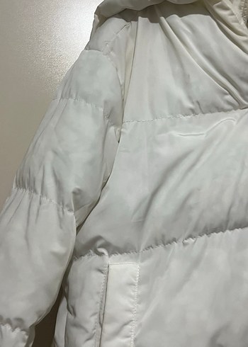 Düğmeli Beyaz Kadın Kışlık Mont - Görsel 5