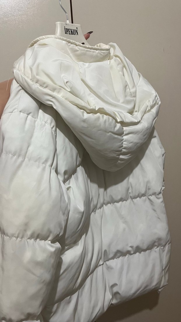 Düğmeli Beyaz Kadın Kışlık Mont - Görsel 2