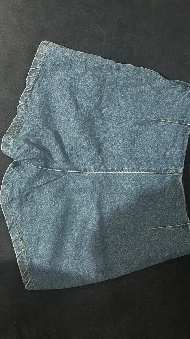 Düğmeli Koyu Mavi Mini Denim Şort Etek - Görsel 3
