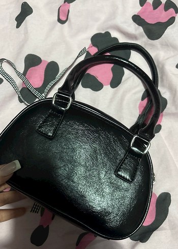 Parlak Siyah Yılan Derisi Desenli Kadın Çanta - Görsel 2