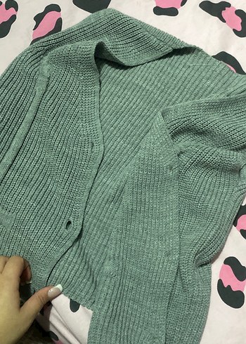 Düğmeli, Gri Triko Kadın Hırka - Görsel 2