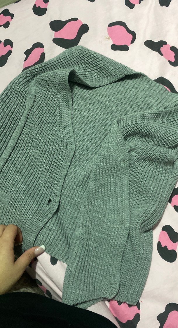 Düğmeli, Gri Triko Kadın Hırka - Görsel 2