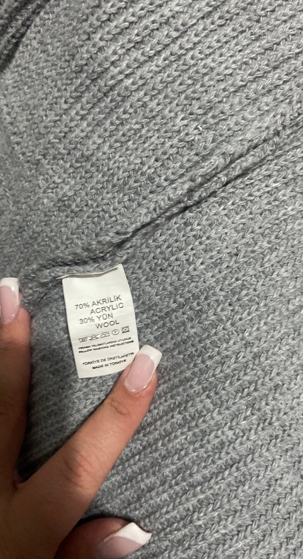 Düğmeli, Gri Triko Kadın Hırka - Görsel 3