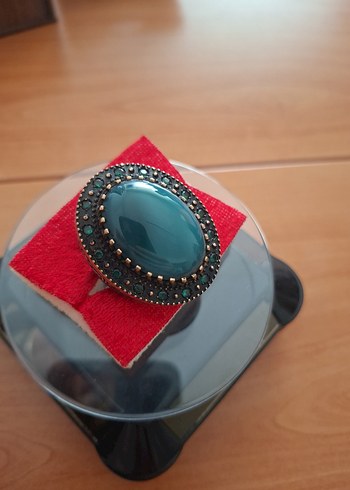 925 Ayar Gümüş Yeşil Akik Yüzük - Görsel 3