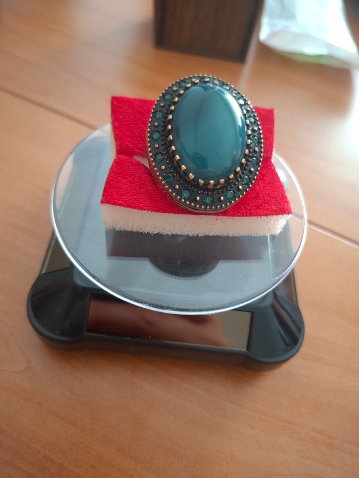 925 Ayar Gümüş Yeşil Akik Yüzük - Görsel 5