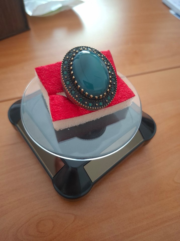 925 Ayar Gümüş Yeşil Akik Yüzük - Görsel 4