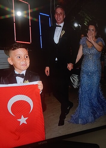 46 Beden mavi Renk İthal Abiye