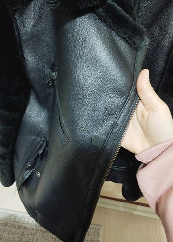 Kürklü Siyah Süet Biker Ceket - Görsel 2