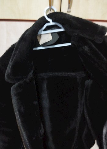 Kürklü Siyah Süet Biker Ceket - Görsel 4