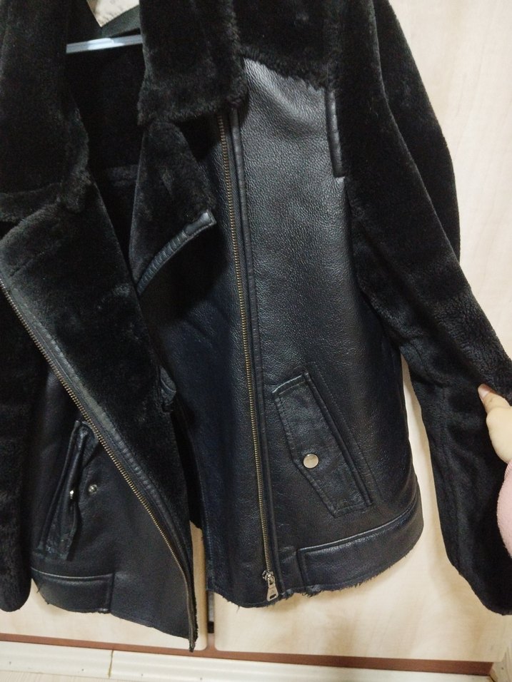 Kürklü Siyah Süet Biker Ceket - Görsel 3