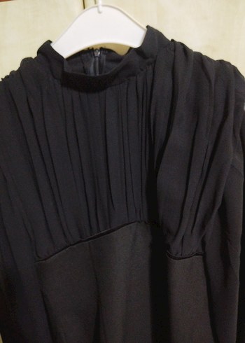 Piliseli Siyah Uzun Kollu mini elbise - Görsel 3