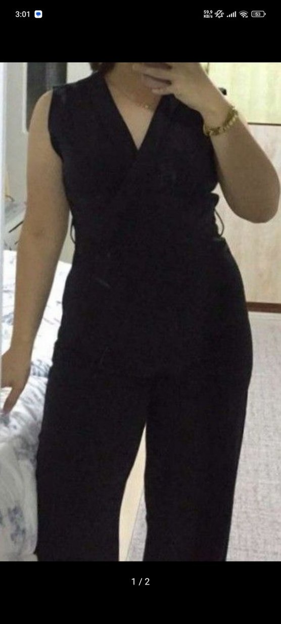 Siyah V Yaka  Kadın Tulum - Görsel 2