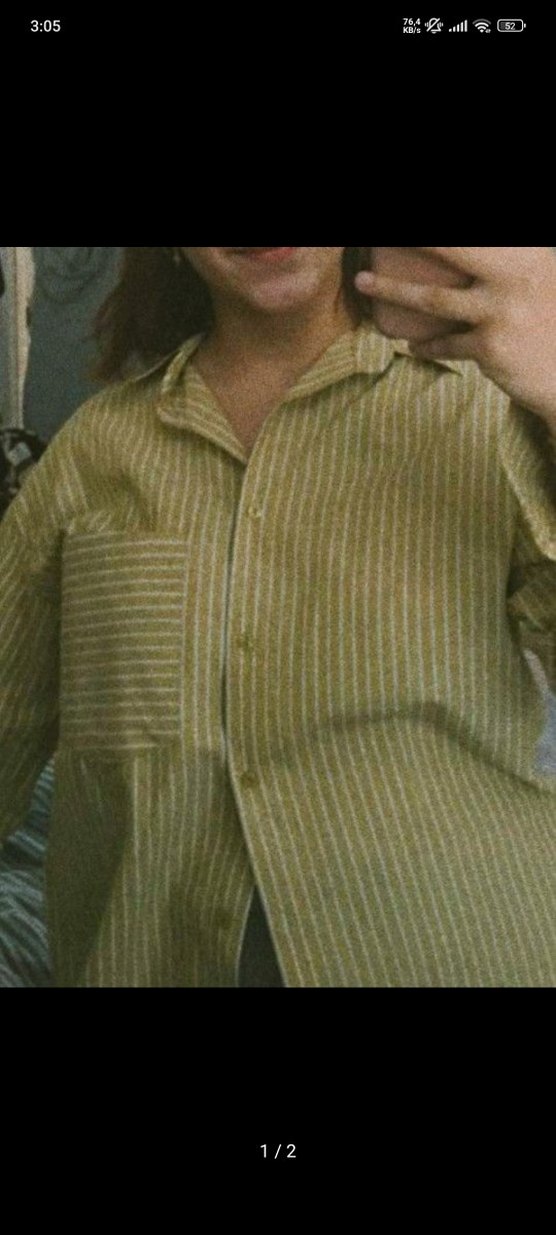 yağ yeşili Çizgili Düğmeli Kadın Gömlek - Görsel 2