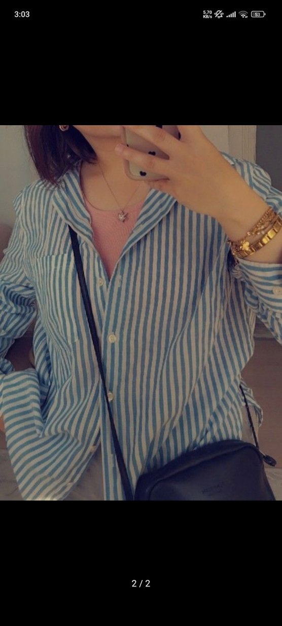 Mavi Çizgili Kadın Gömlek - Görsel 2