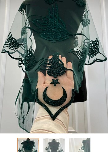 Yeşil Nakışlı Gotik Uzun erkek omuz şalı