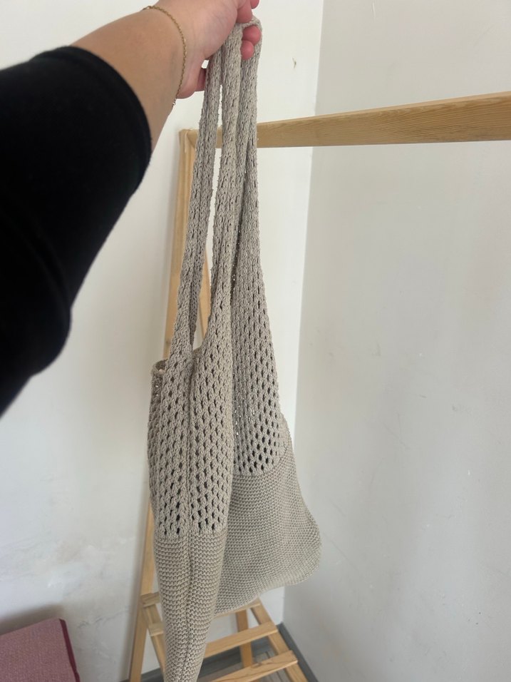 Bej Örgü Bohem Kadın Çanta - Görsel 5