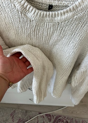 Beyaz Örgü Kadın Triko Kazak - Görsel 3