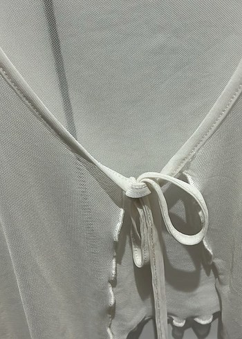 Beyaz Bağcıklı İnce Bluz - Görsel 2