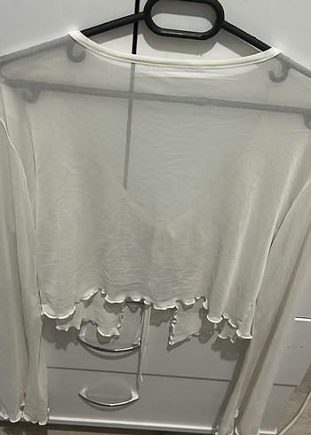 Beyaz Bağcıklı İnce Bluz - Görsel 3