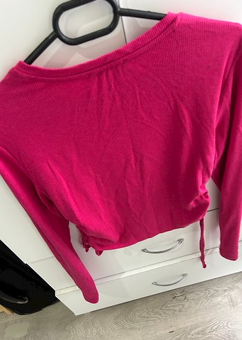 Pembe Uzun Kollu Crop Top - Görsel 4