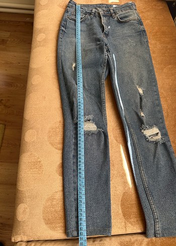 s Beden kahverengi Renk Yırtık Detaylı Dar Kesim Kadın Kot Pantolon