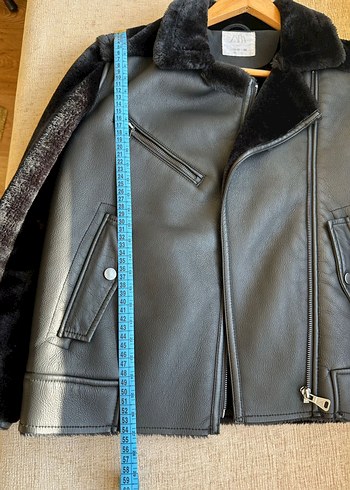 xs Beden siyah Renk Kürk Detaylı Siyah Deri Biker Ceket