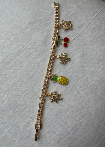 Altın Renk Charmlı  Kadın El Bilekliği - Görsel 4