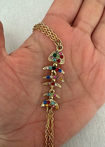 Renkli Taşlı  Balık Kılçığı Bileklik - Görsel 3