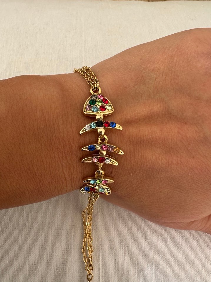 Renkli Taşlı  Balık Kılçığı Bileklik - Görsel 4