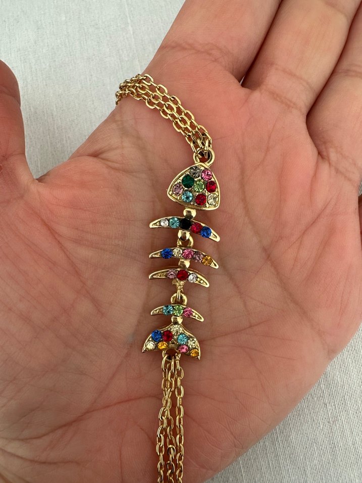 Renkli Taşlı  Balık Kılçığı Bileklik - Görsel 3