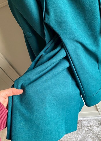 36 Beden mavi Renk Petrol Yeşili Kadın Blazer Yelekli Takım