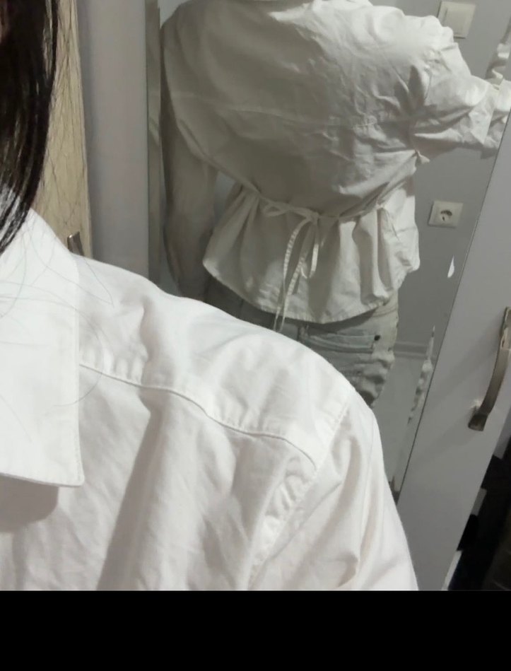 Düğmeli Beyaz beli dar
 Keten Gömlek - Görsel 2