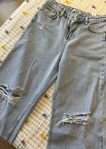 Kadın Gri Denim Bol Kesim Midi Jean