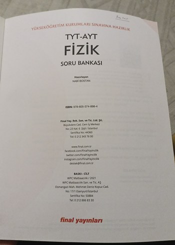 TYT AYT Fizik Soru Bankası Final Yayınları - Görsel 4