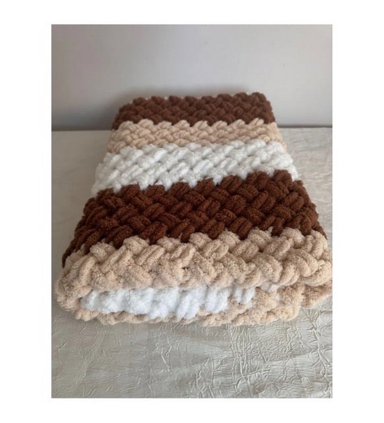Örgü tek kişilik Battaniyesi - Kahverengi Tonları - Görsel 2