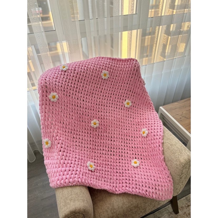 Nakışlı Pembe Örgü Çocuk Battaniyesi - Görsel 2