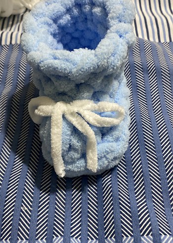 Mavi Örgü Erkek Bebek Patik - Görsel 2