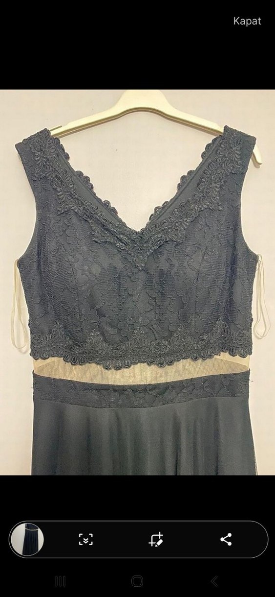 Siyah Dantelli Uzun V Yaka Kadın Abiye Elbise - Görsel 2