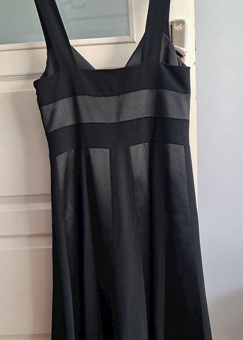 Siyah Kemerli Uzun V Yaka Kadın Abiye Elbise - Görsel 3