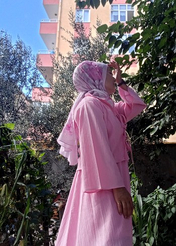Pembe Uzun Kollu Bohem ikili kombin