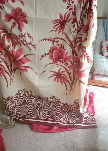 Bordo Çiçek Desenli Baskılı Perde - Görsel 4