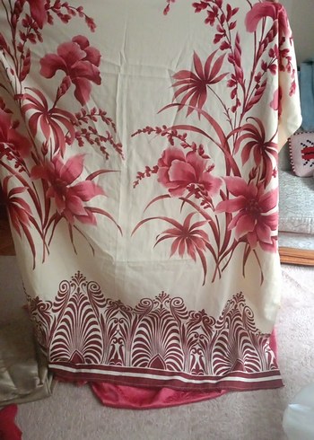 Bordo Çiçek Desenli Baskılı Perde - Görsel 2