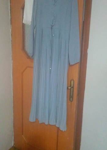 Uzun Kollu Pileli Gri Kadın Elbise - Görsel 5