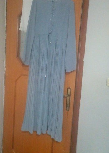 Uzun Kollu Pileli Gri Kadın Elbise - Görsel 3