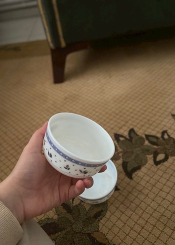 2 adet Mavi Çiçek Desenli Beyaz Opal Kase - Görsel 2