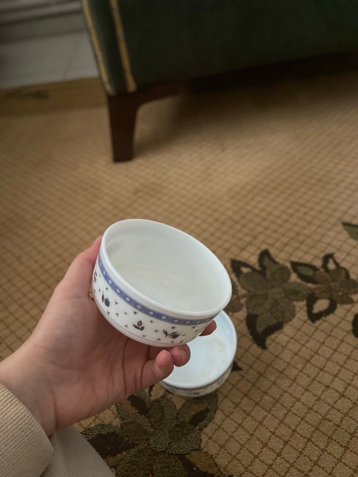 2 adet Mavi Çiçek Desenli Beyaz Opal Kase - Görsel 2